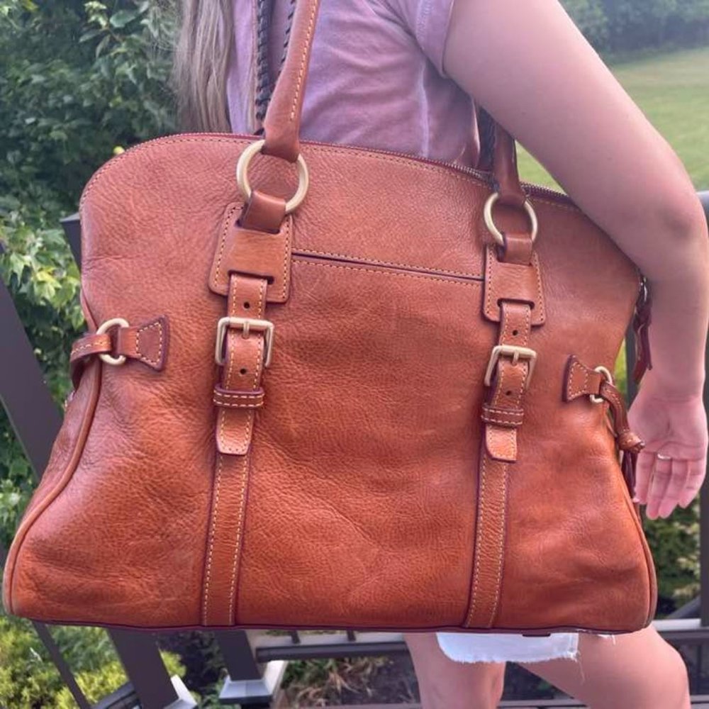 Dooney and Bourke Florentine Domed Buckle Satchel - Natural